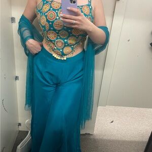Vibrant Teal Embroidered Suit